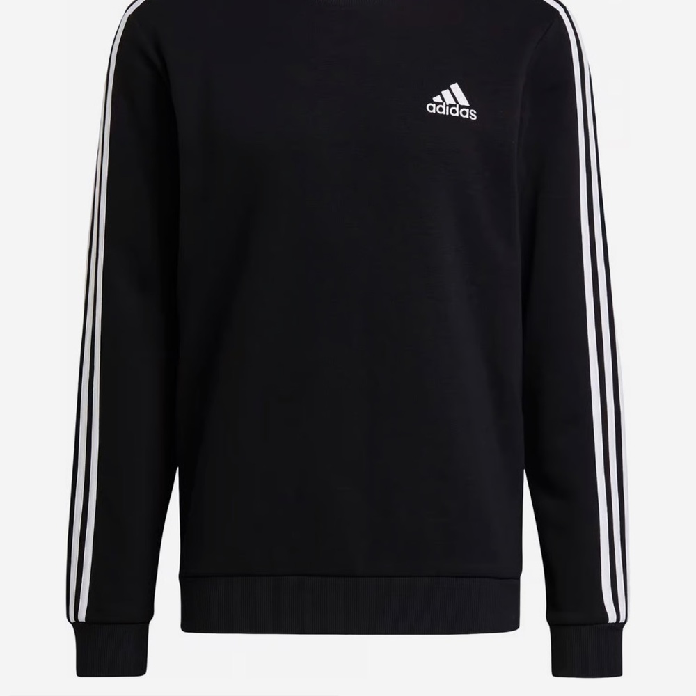 Adidas classic black pullover sweatshirt with 3 white arm stripes
